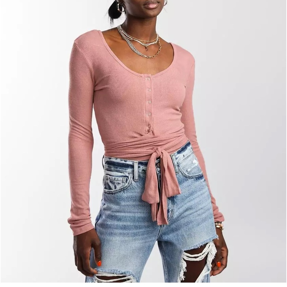 Gilded Intent Dusty Rose Tie-Front Top